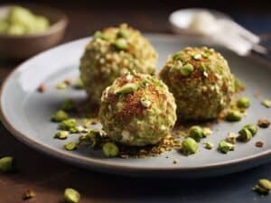 Boulettes de fromage de chèvre roulées dans des pistaches concassées