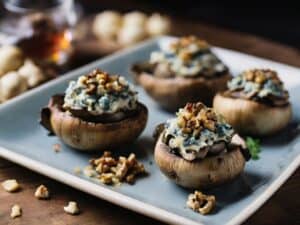 Champignons de Paris farcis au fromage bleu et aux noix