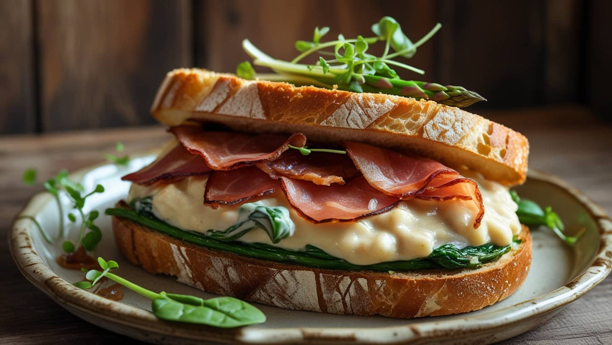 Croque-monsieur à la pancetta et aux légumes verts