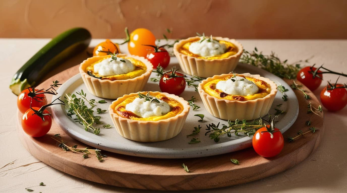 Mini quiches aux légumes rôtis et chèvre frais