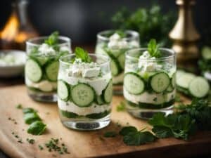 Verrines de concombre au fromage frais et aux herbes