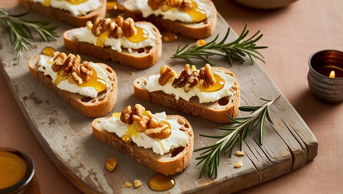 Tartines de chèvre, noix et miel passées au grill