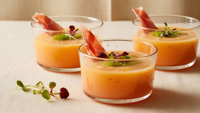 Verrines de gaspacho de melon et jambon de Parme