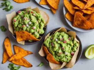Chips de patate douce maison et guacamole